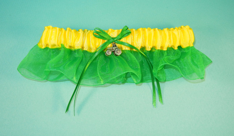 Sunshine Yellow/Emerald Green Garter w/Tractor Charm